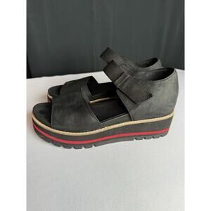 Eileen Fisher Luella Tumbled Nubuck Black Platform Wedge Sandal Size 8